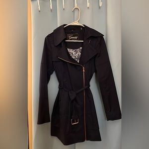 Navy Guess asymmetrical zip raincoat